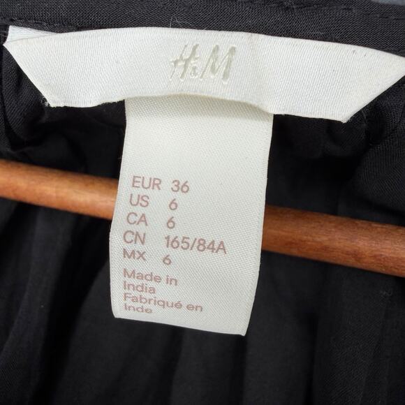 H&M Embroidered Peasant Blouse Black Womens Sz 6 Boho Tassel Top - Picture 2 of 8